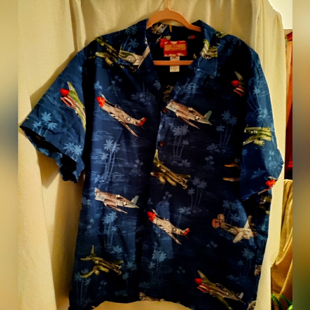 RJC Hawaiian Military WW2 Vintage Airplane Print Shirt NWOT. 2XL.